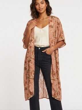 Floral Lace-Back Kimono - Peach